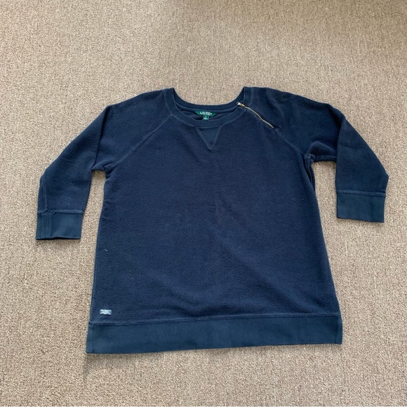 Lauren Ralph Lauren Tops - Lauren Ralph Lauren Pullover Knit Cotton Size 1X sweater navy blue women's 3/4